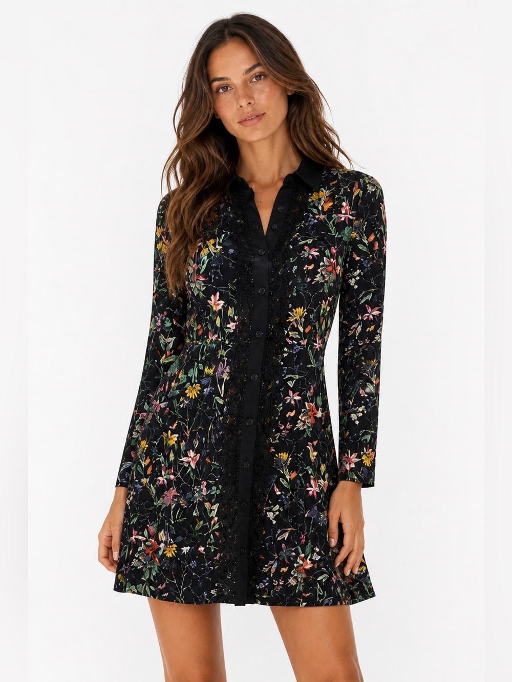 The Kooples Daisy Love Floral Lace Mini Dress Black Small NWT